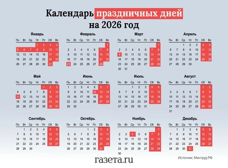 Календарь праздничных дней на 2026 год
