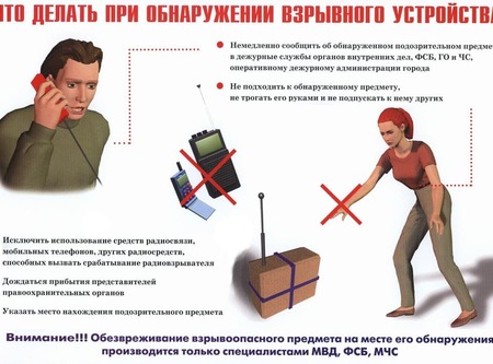 Порядок действий при обнаружении подозрительного предмета, который может оказаться взрывным устройством